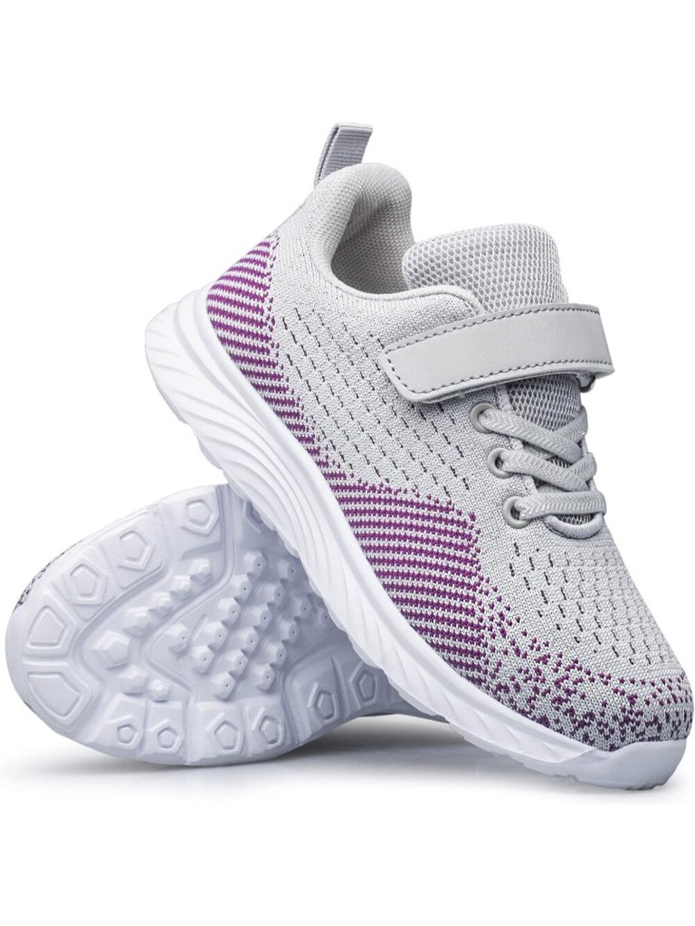Kids Grey Purple Mesh Shoes Toddler Boys Girls Running Sports Strap Sneakers
